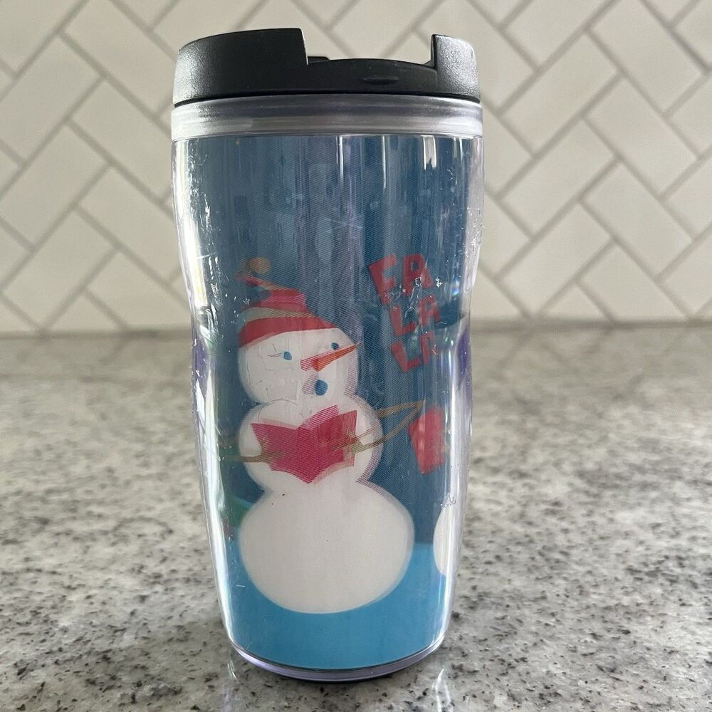 Starbucks 2004 Kids Snowman 8 oz Double Wall 3D Holiday Tumbler Cup w Lid